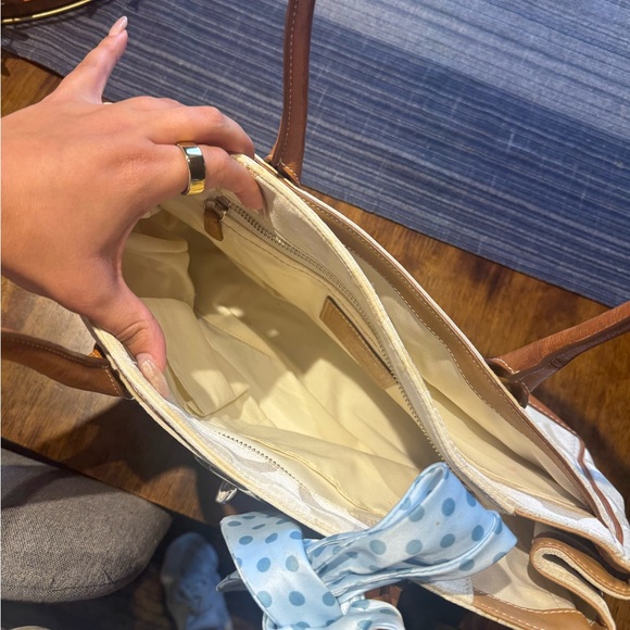 Coach Signature Canvas handbag with attached blue ribbon bow. - Picture 3 of 4